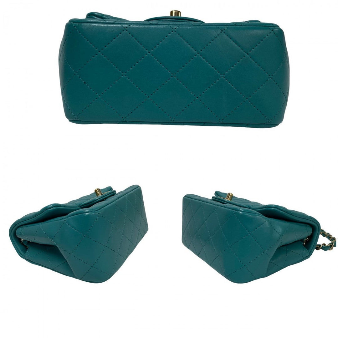 CHANEL Shoulder Bag lambskin Turquoise Matrasse
