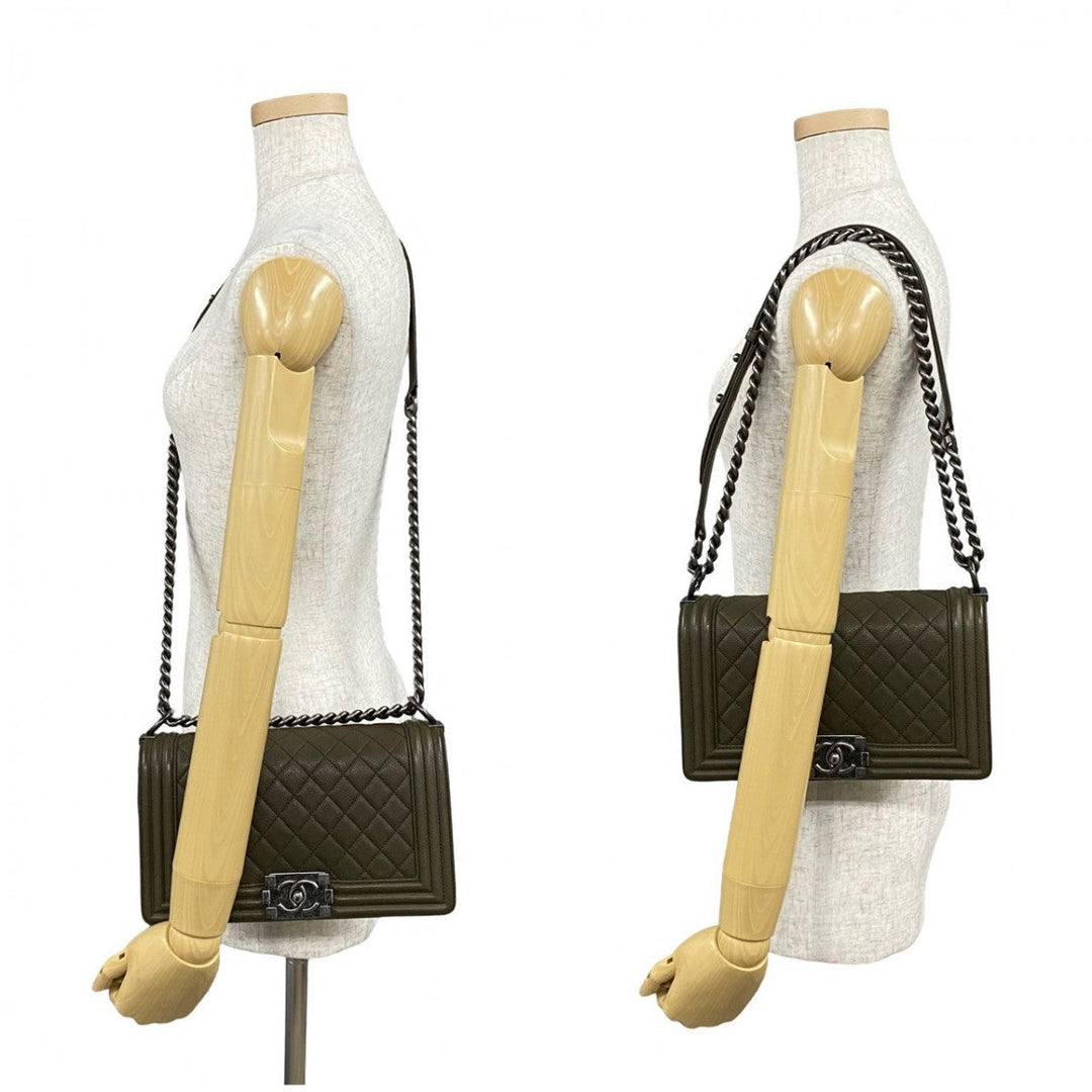CHANEL Shoulder Bag leather khaki Boy chanel