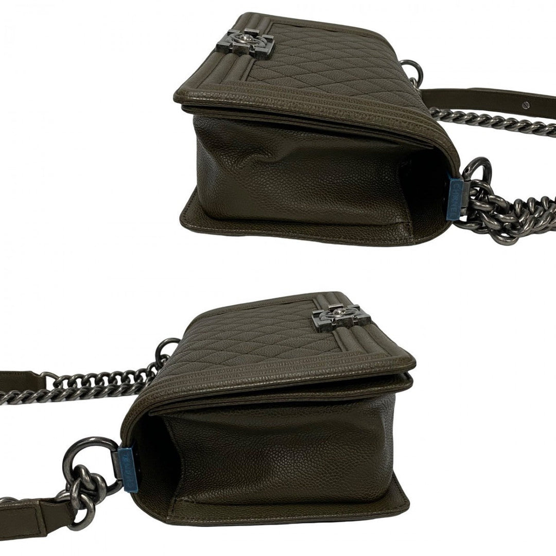 CHANEL Shoulder Bag leather khaki Boy chanel