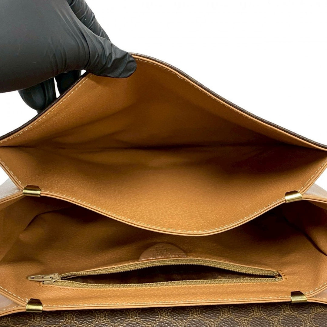 CELINE Shoulder Bag leather Brown logo Macadam Blason TriomphePattern