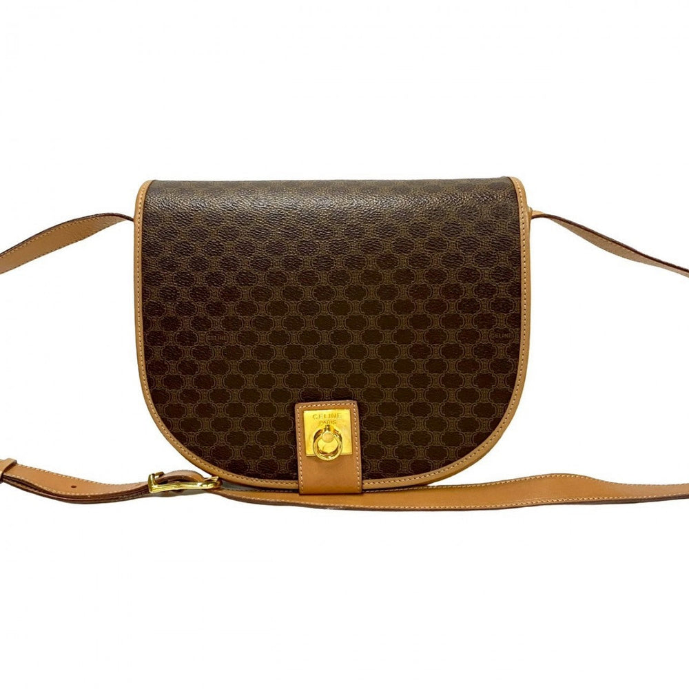 CELINE Shoulder Bag leather Brown logo Macadam Blason TriomphePattern