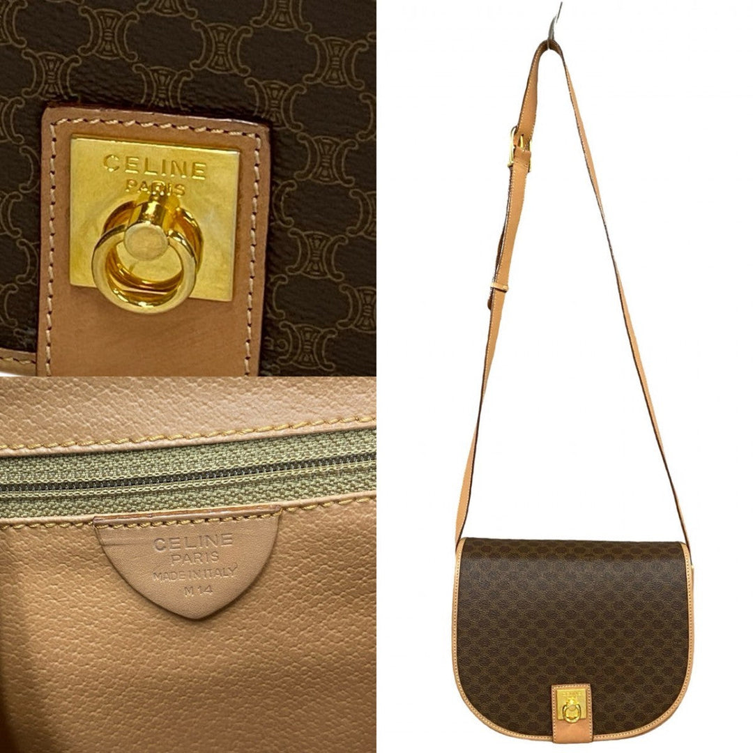 CELINE Shoulder Bag leather Brown logo Macadam Blason TriomphePattern