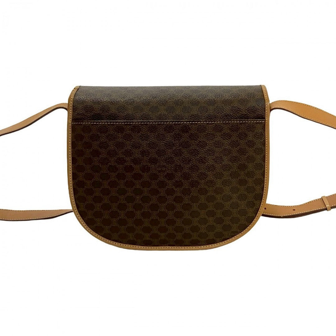 CELINE Shoulder Bag leather Brown logo Macadam Blason TriomphePattern