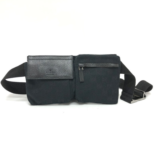 GUCCI Waist bag 162962 GG canvas black GG canvas W pocket Women Used Authentic