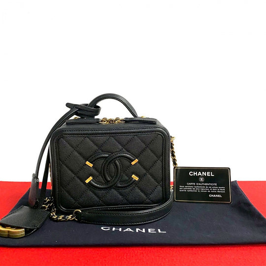 CHANEL Shoulder Bag Matt caviar skin black CC Figley
