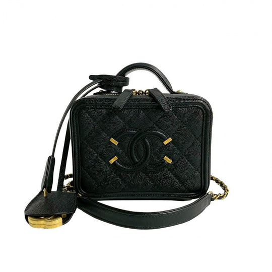 CHANEL Shoulder Bag Matt caviar skin black CC Figley