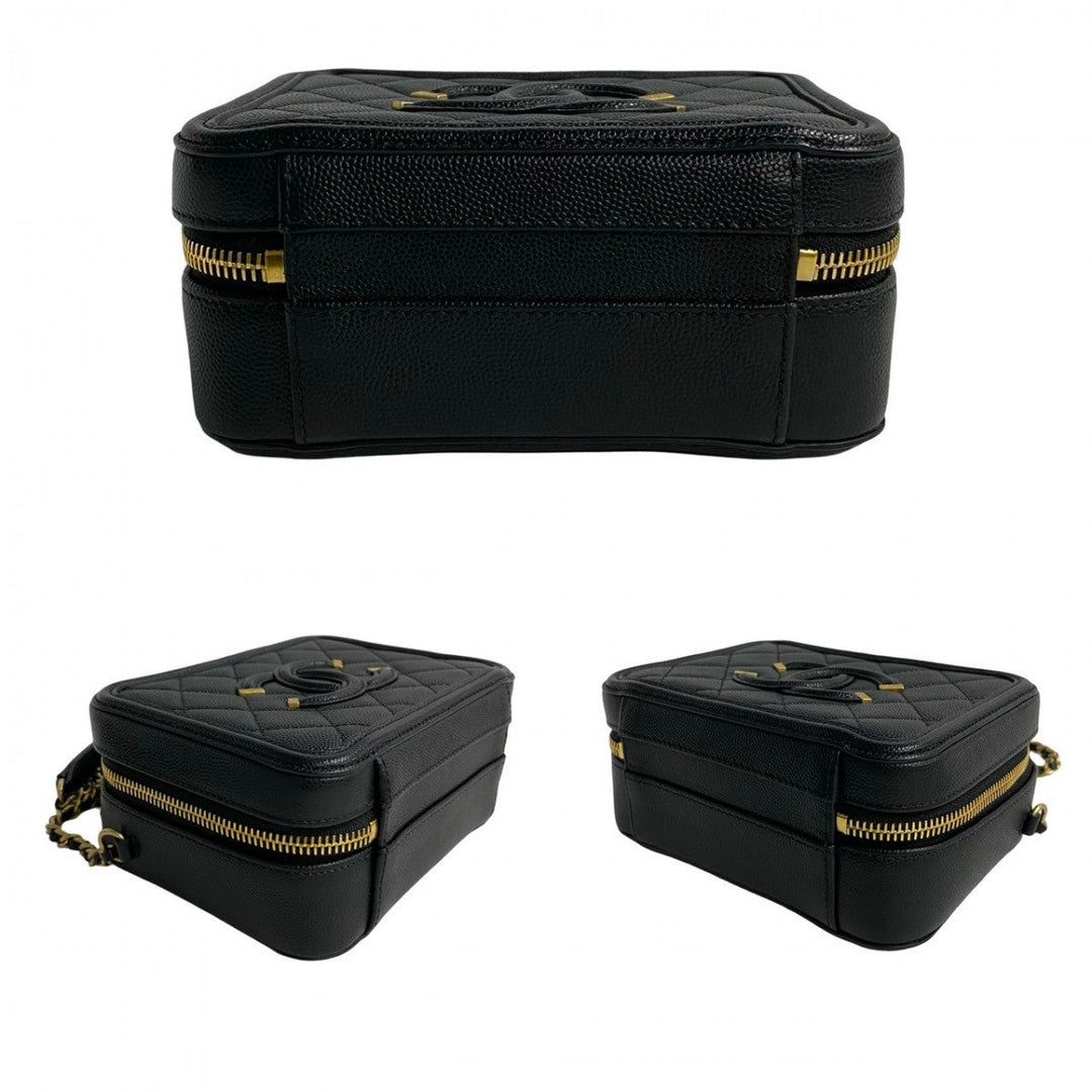 CHANEL Shoulder Bag Matt caviar skin black CC Figley