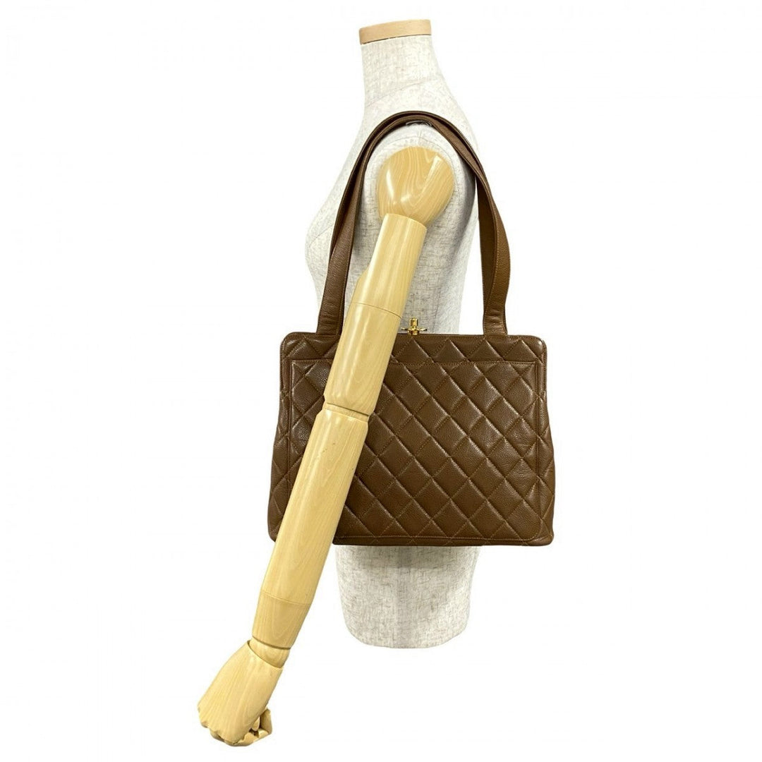 CHANEL Tote Bag Matt caviar skin Brown Matrasse