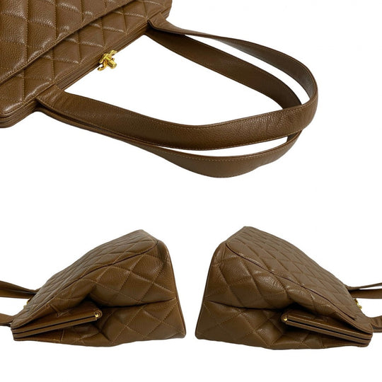 CHANEL Tote Bag Matt caviar skin Brown Matrasse