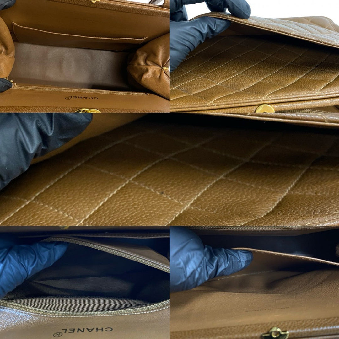CHANEL Tote Bag Matt caviar skin Brown Matrasse