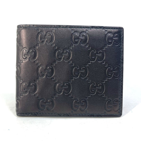 GUCCI Folded wallet 145754 Sima leather Black type Compact wallet GG Guccisima mens Used Authentic