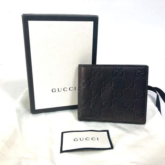 GUCCI Folded wallet 145754 Sima leather Black type Compact wallet GG Guccisima mens Used Authentic
