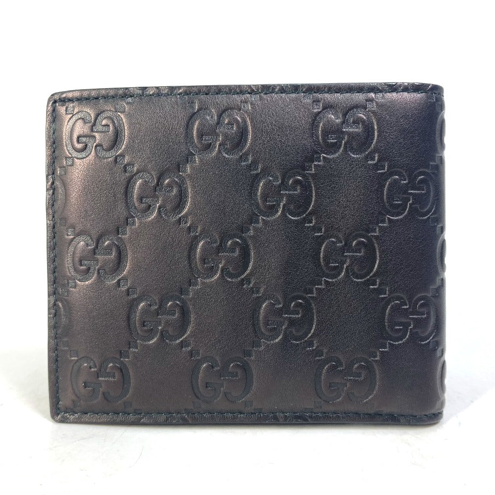 GUCCI Folded wallet 145754 Sima leather Black type Compact wallet GG Guccisima mens Used Authentic