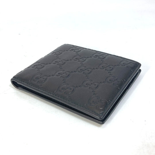 GUCCI Folded wallet 145754 Sima leather Black type Compact wallet GG Guccisima mens Used Authentic