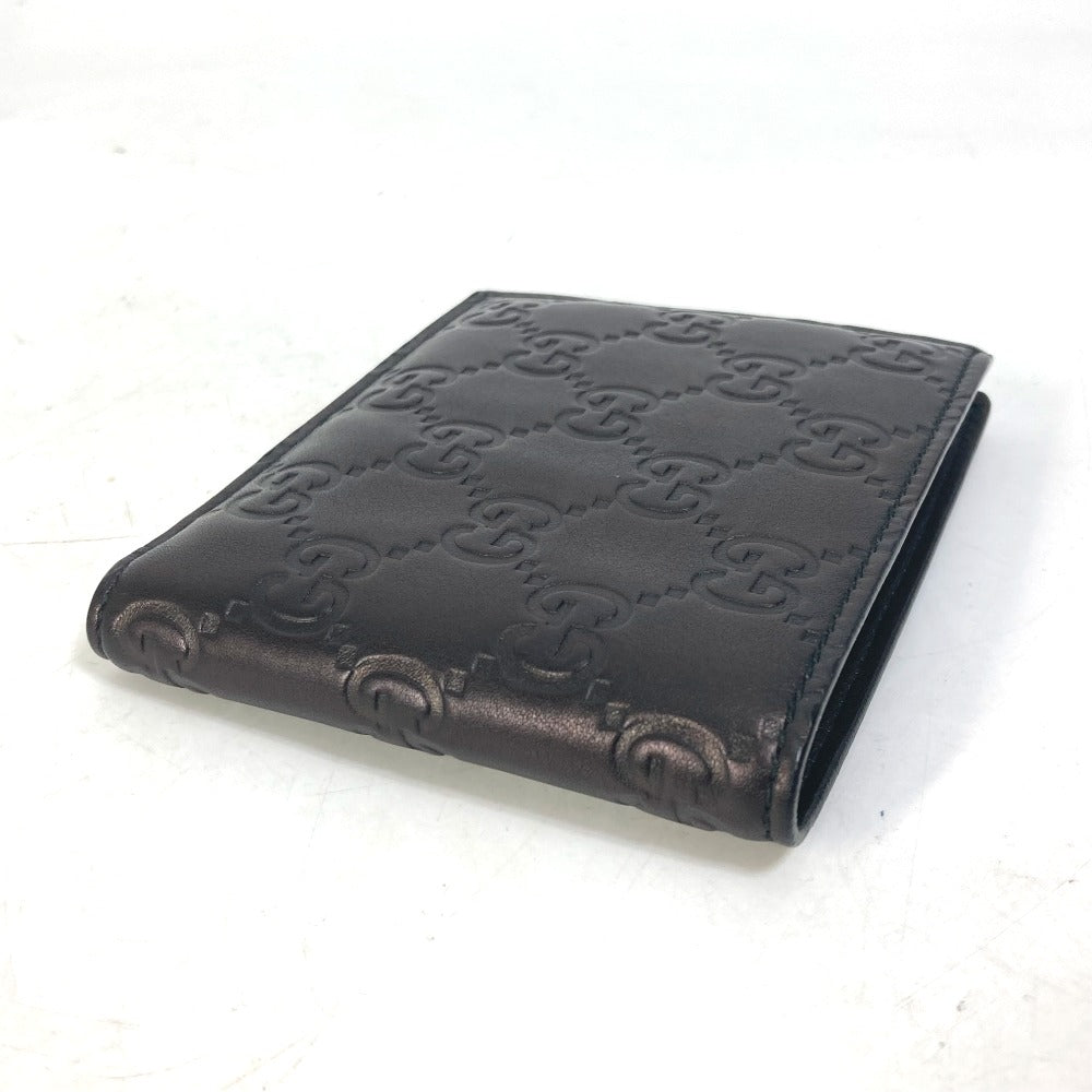 GUCCI Folded wallet 145754 Sima leather Black type Compact wallet GG Guccisima mens Used Authentic