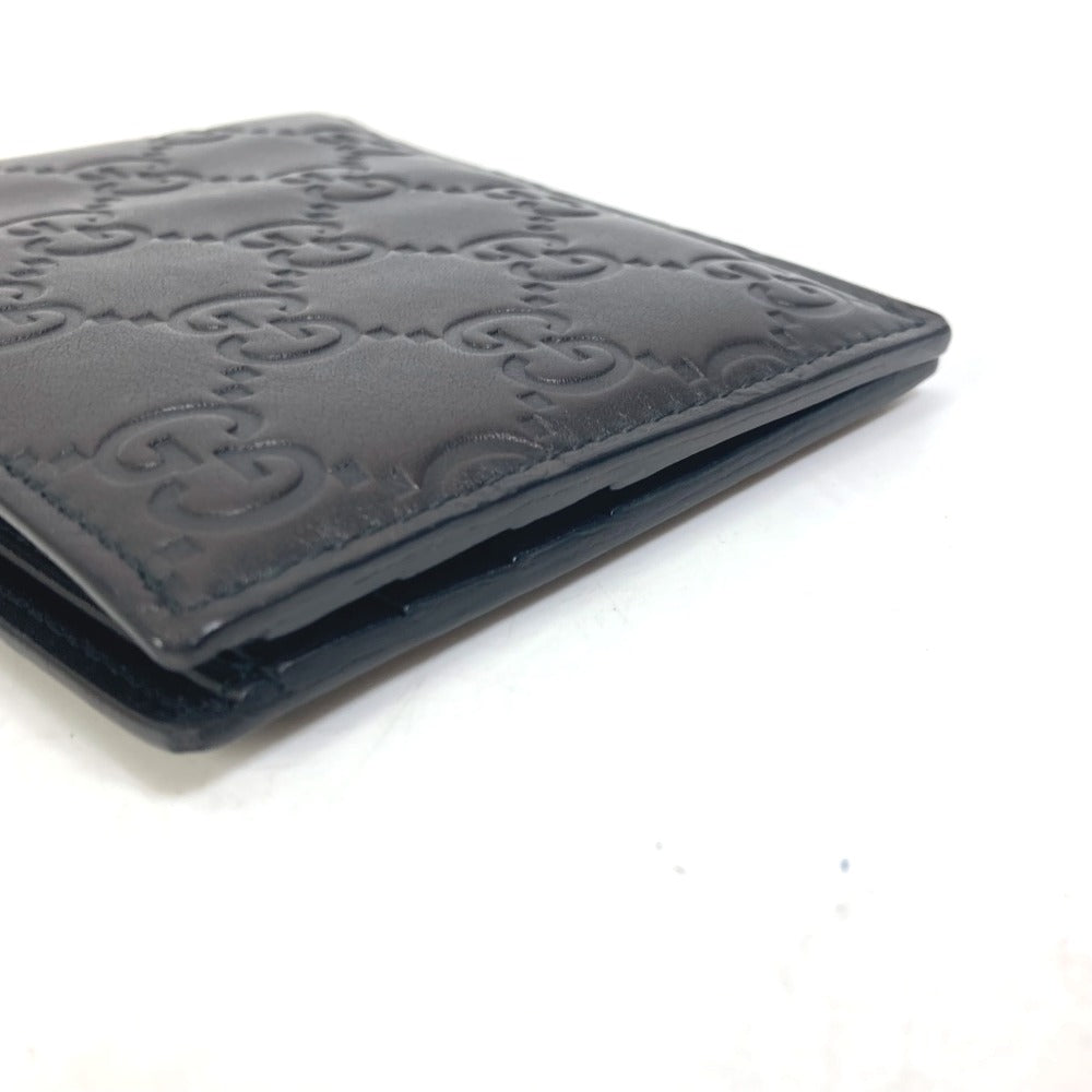 GUCCI Folded wallet 145754 Sima leather Black type Compact wallet GG Guccisima mens Used Authentic