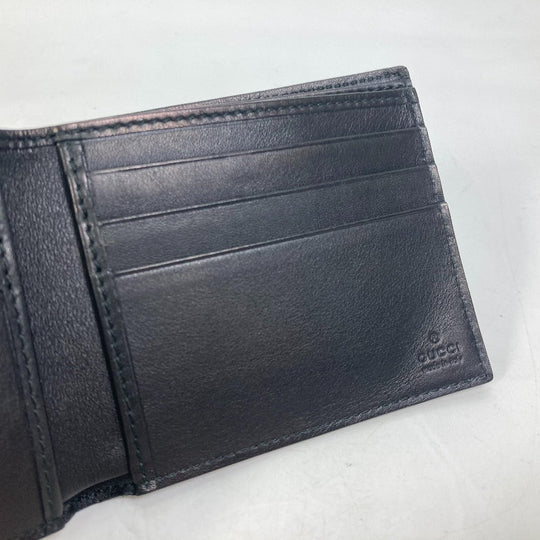 GUCCI Folded wallet 145754 Sima leather Black type Compact wallet GG Guccisima mens Used Authentic