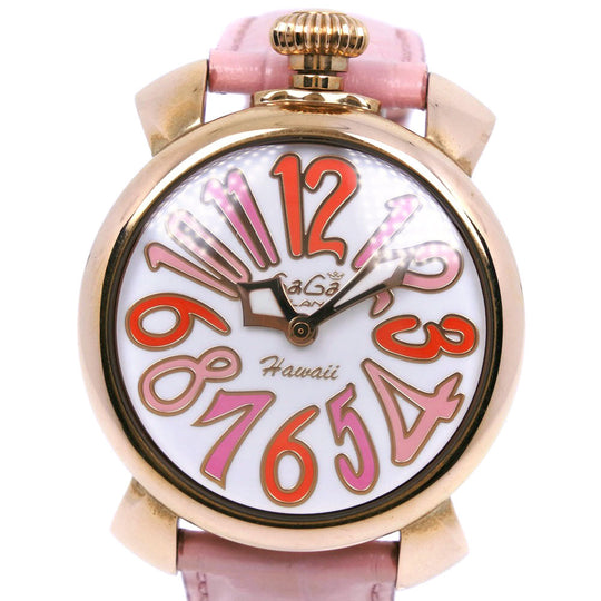 Gaga Milano Watches Quartz 5012.WH.KALA Stainless Steel , Leather pink Manure 40 White dial unisex(Unisex) Used Authentic