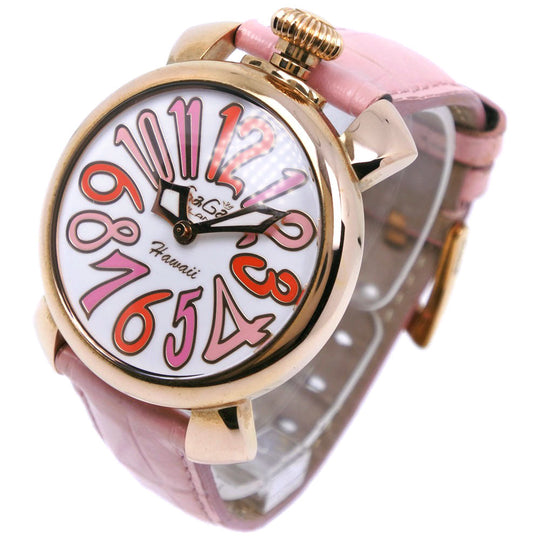 Gaga Milano Watches Quartz 5012.WH.KALA Stainless Steel , Leather pink Manure 40 White dial unisex(Unisex) Used Authentic
