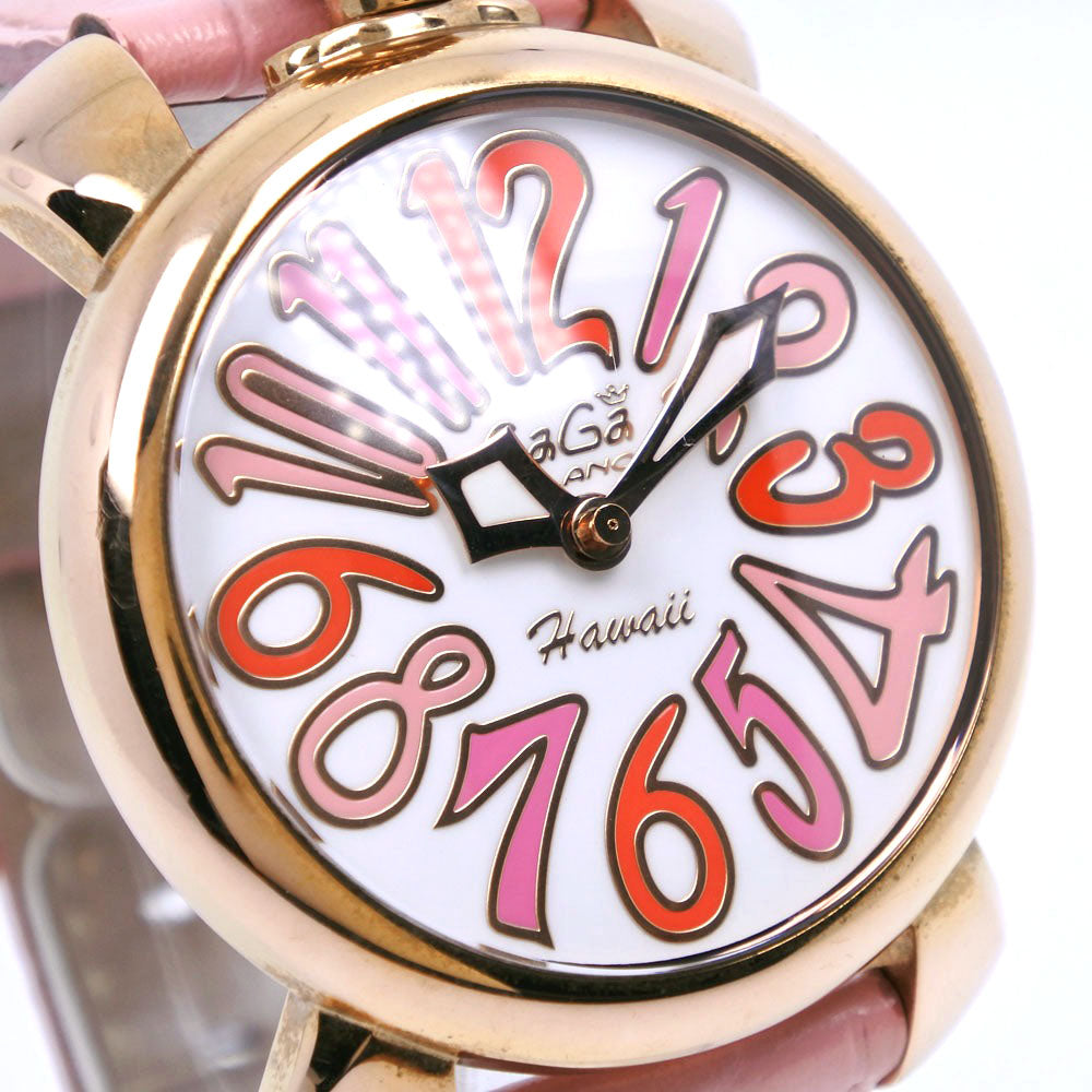 Gaga Milano Watches Quartz 5012.WH.KALA Stainless Steel , Leather pink Manure 40 White dial unisex(Unisex) Used Authentic