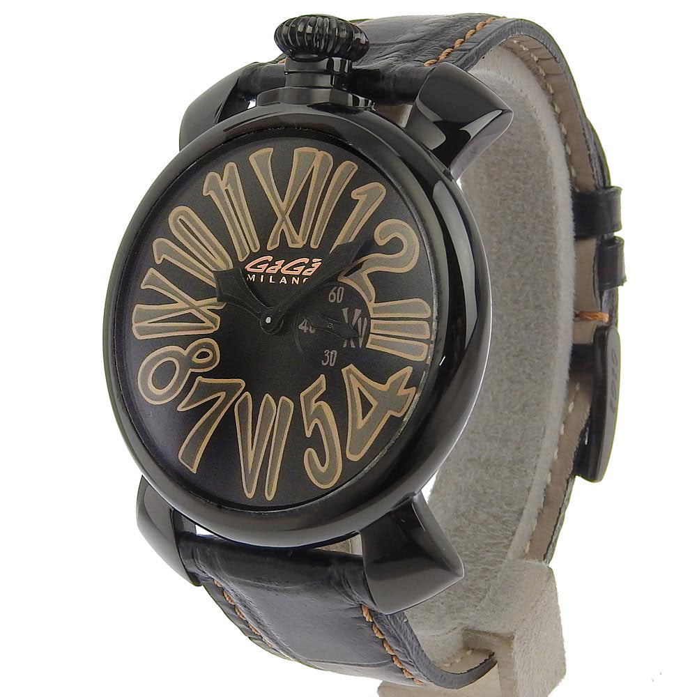 Gaga Milano Watches Quartz 5086 Stainless Steel black Manure Slim 46 black dial mens Used Authentic