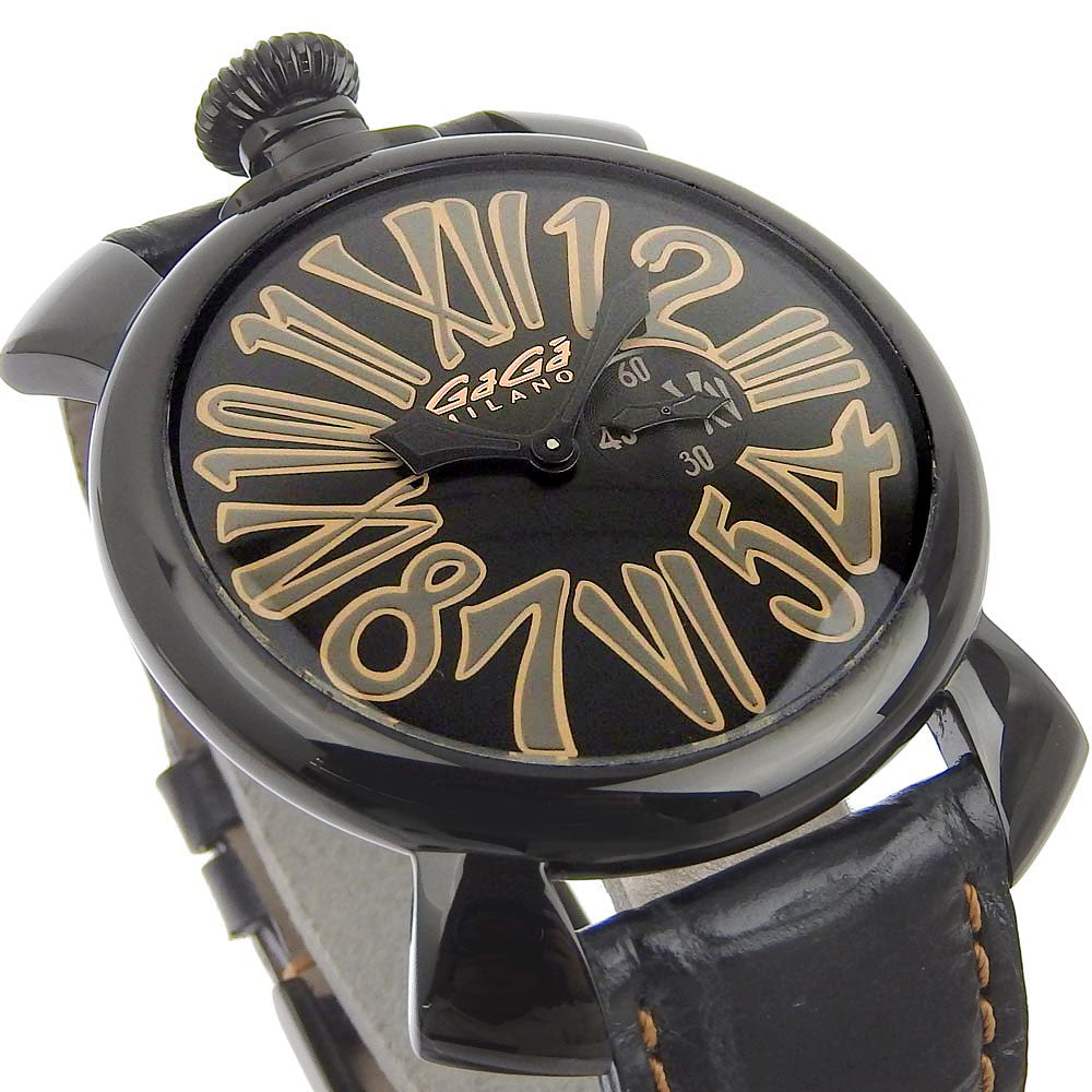 Gaga Milano Watches Quartz 5086 Stainless Steel black Manure Slim 46 black dial mens Used Authentic