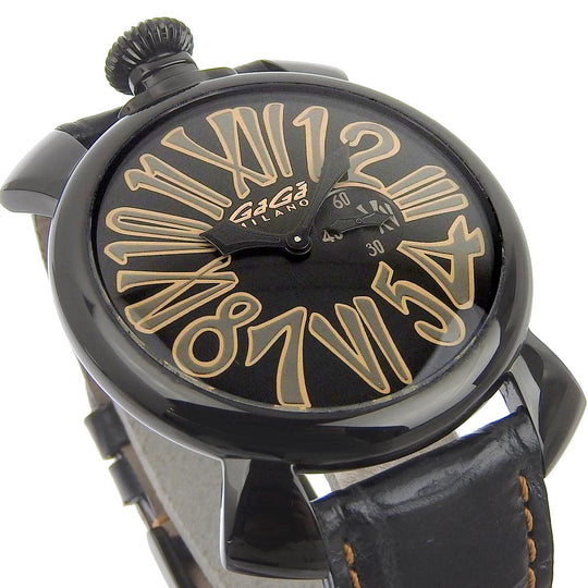 Gaga Milano Watches Quartz 5086 Stainless Steel black Manure Slim 46 black dial mens Used Authentic