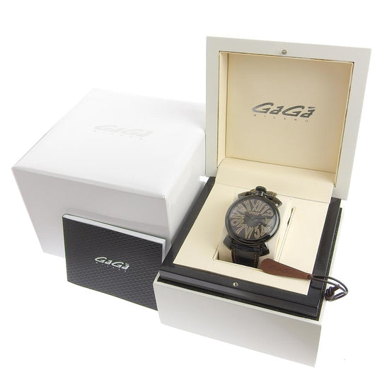 Gaga Milano Watches Quartz 5086 Stainless Steel black Manure Slim 46 black dial mens Used Authentic