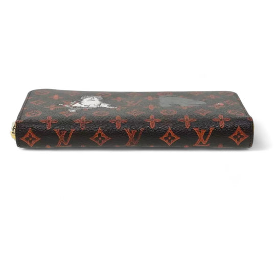 Louis Vuitton Monogram Canvas Zippy Wallet Cat Design Black Long Wallet Unisex