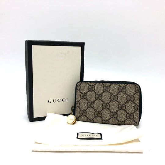 GUCCI Coin case 431482 GG canvas, fake pearl beige Zip Around Women Used Authentic