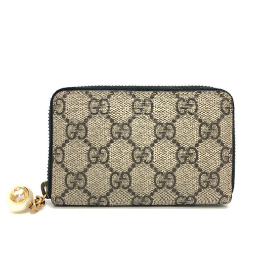 GUCCI Coin case 431482 GG canvas, fake pearl beige Zip Around Women Used Authentic