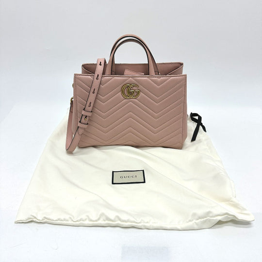GUCCI Handbag 448054 leather pink GG Marmont Women Used Authentic