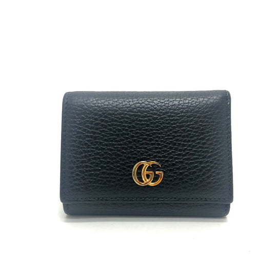 GUCCI Trifold wallet 474746 leather black GG Marmont Compact Wallet Women Used Authentic