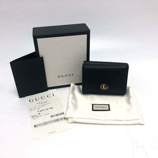 GUCCI Trifold wallet 474746 leather black GG Marmont Compact Wallet Women Used Authentic