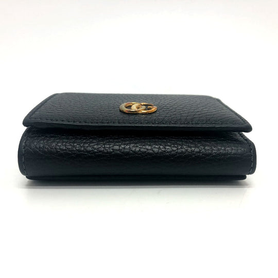 GUCCI Trifold wallet 474746 leather black GG Marmont Compact Wallet Women Used Authentic