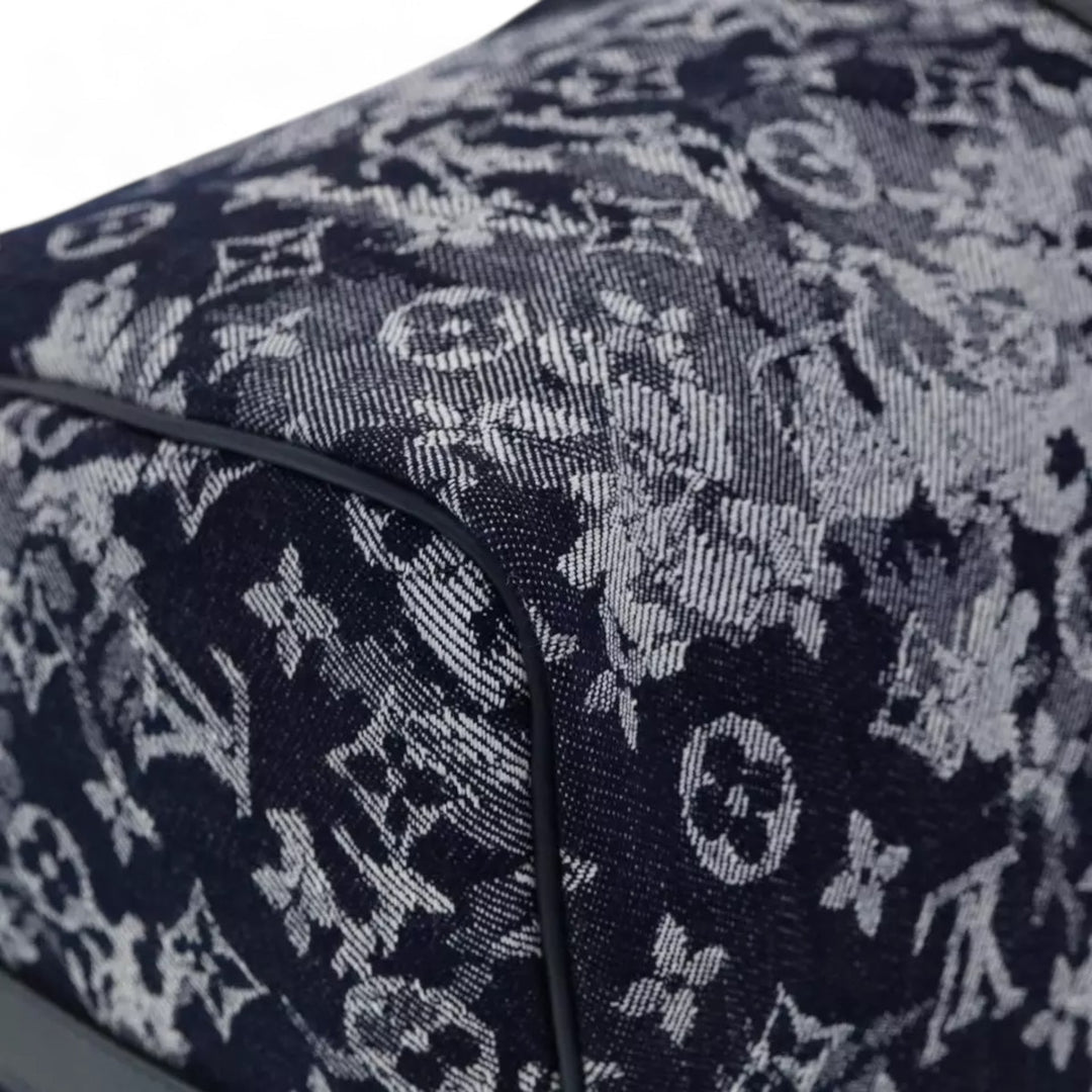 Louis Vuitton Monogram Tapestry Keepall Bandouliere 50 Boston Bag Blue Denim Unisex Travel Handbag