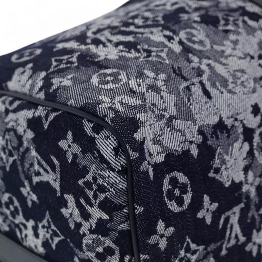 Louis Vuitton Monogram Tapestry Keepall Bandouliere 50 Boston Bag Blue Denim Unisex Travel Handbag