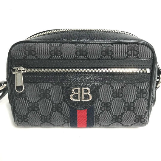 GUCCI Shoulder Bag 680128 Canvas / leather black Balenciaga Balenciaga collaboration Hacker Project GG mens Used Authentic