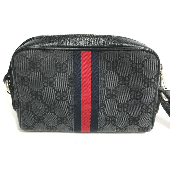 GUCCI Shoulder Bag 680128 Canvas / leather black Balenciaga Balenciaga collaboration Hacker Project GG mens Used Authentic