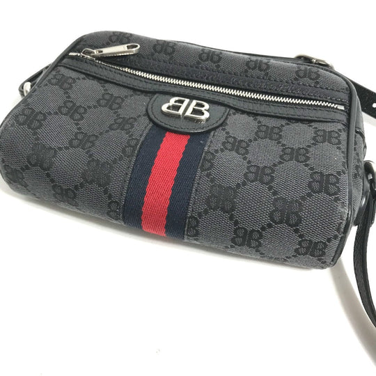 GUCCI Shoulder Bag 680128 Canvas / leather black Balenciaga Balenciaga collaboration Hacker Project GG mens Used Authentic