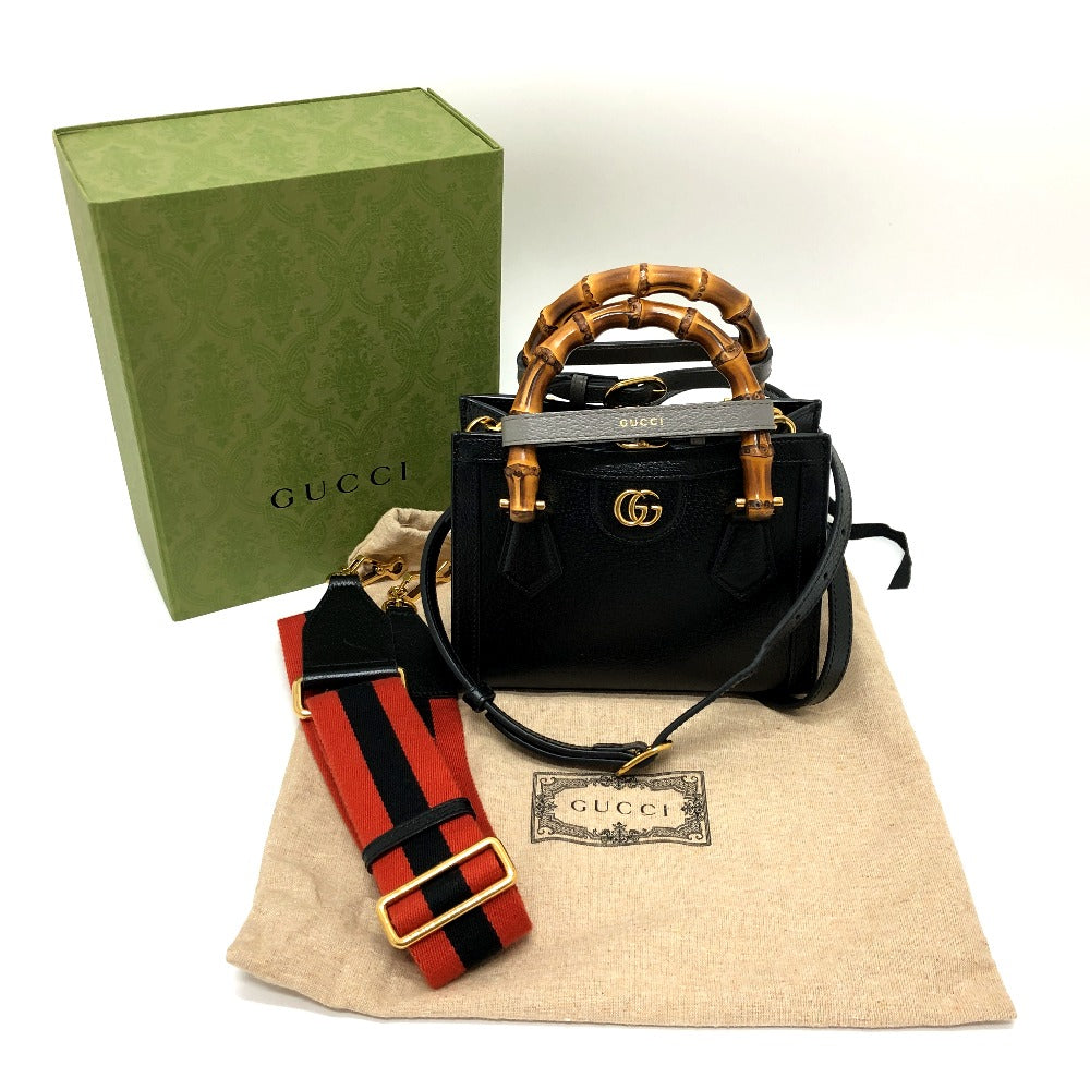 GUCCI Handbag 655661 leather black Diana Mini Bamboo Women Used Authentic