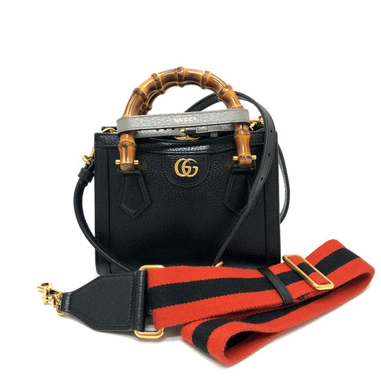 GUCCI Handbag 655661 leather black Diana Mini Bamboo Women Used Authentic