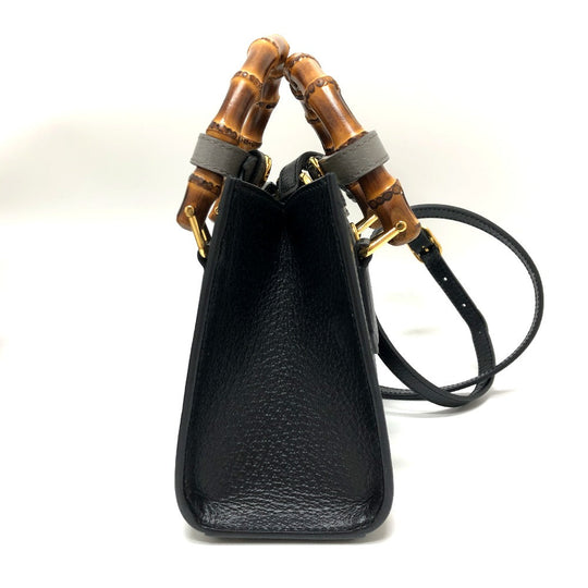 GUCCI Handbag 655661 leather black Diana Mini Bamboo Women Used Authentic