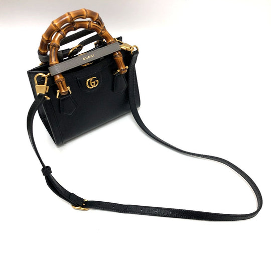 GUCCI Handbag 655661 leather black Diana Mini Bamboo Women Used Authentic
