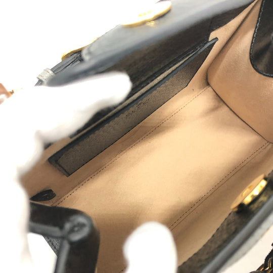 GUCCI Handbag 655661 leather black Diana Mini Bamboo Women Used Authentic