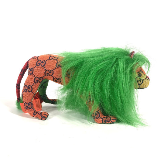 GUCCI Plush Doll 670235 GG canvas green GG Decorative Lion Women Used Authentic