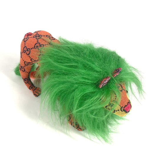 GUCCI Plush Doll 670235 GG canvas green GG Decorative Lion Women Used Authentic