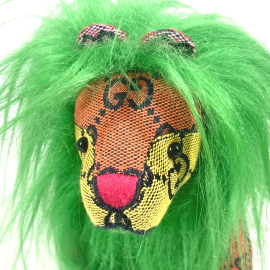 GUCCI Plush Doll 670235 GG canvas green GG Decorative Lion Women Used Authentic