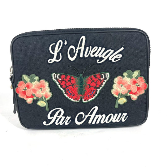 GUCCI Clutch bag 473883 Nylon black Flower Butterfly Butterfly Flower embroidery embroidery unisex(Unisex) Used Authentic