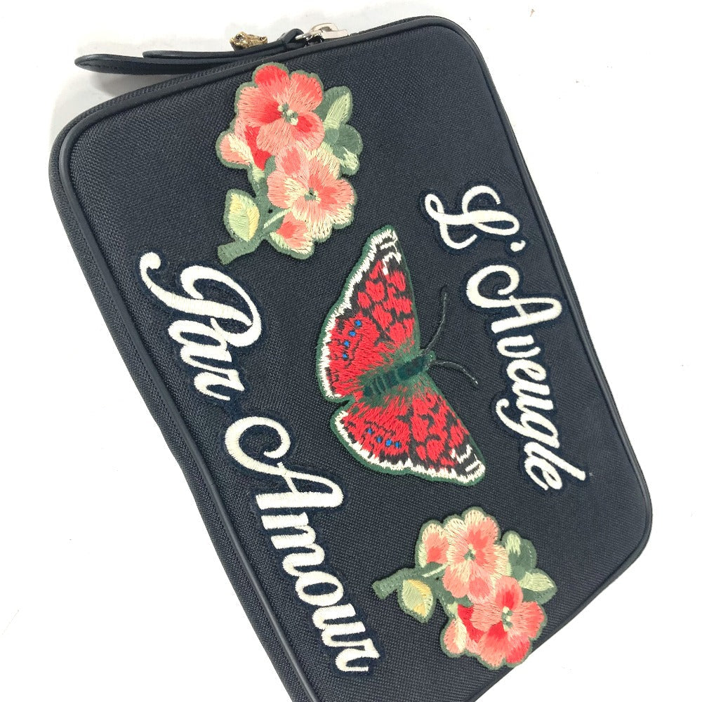 GUCCI Clutch bag 473883 Nylon black Flower Butterfly Butterfly Flower embroidery embroidery unisex(Unisex) Used Authentic